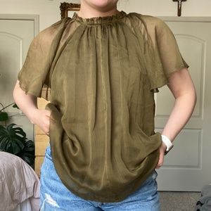 Medium Ann Taylor Olive Ruffle Top
